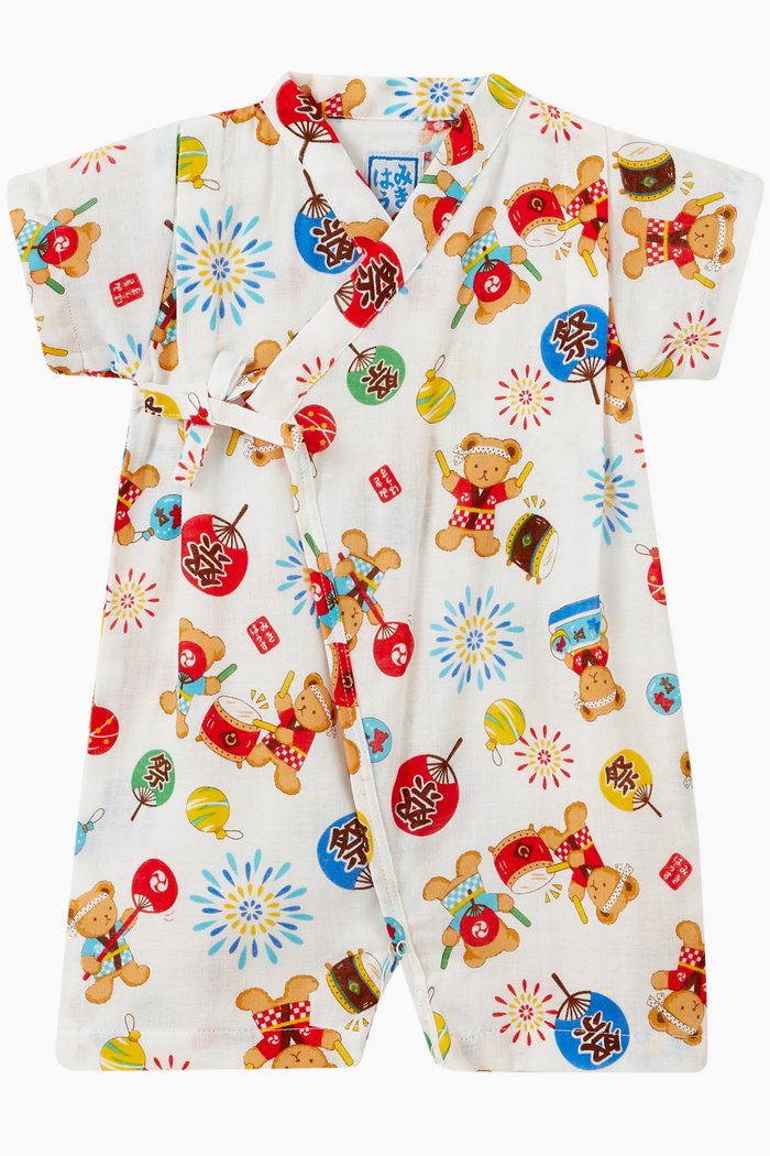 

Bear Print Jinbei Romper in Cotton, White