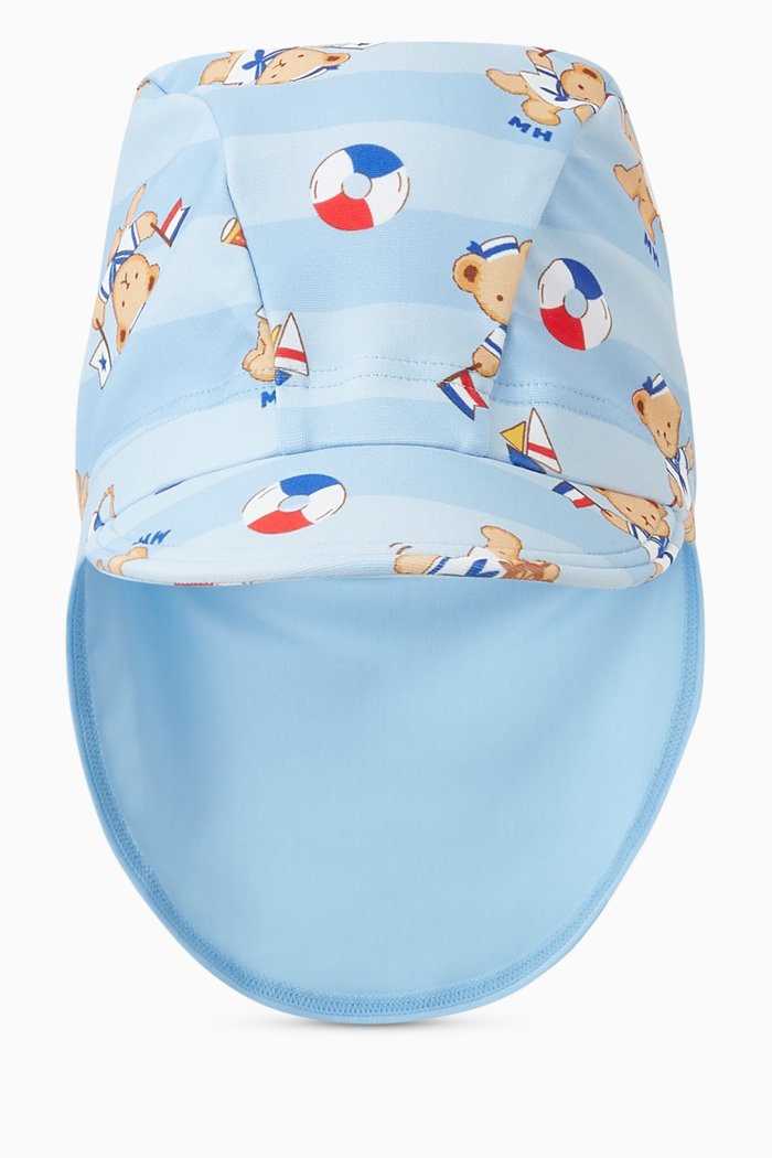 Teddy Print Swim Cap, Blue