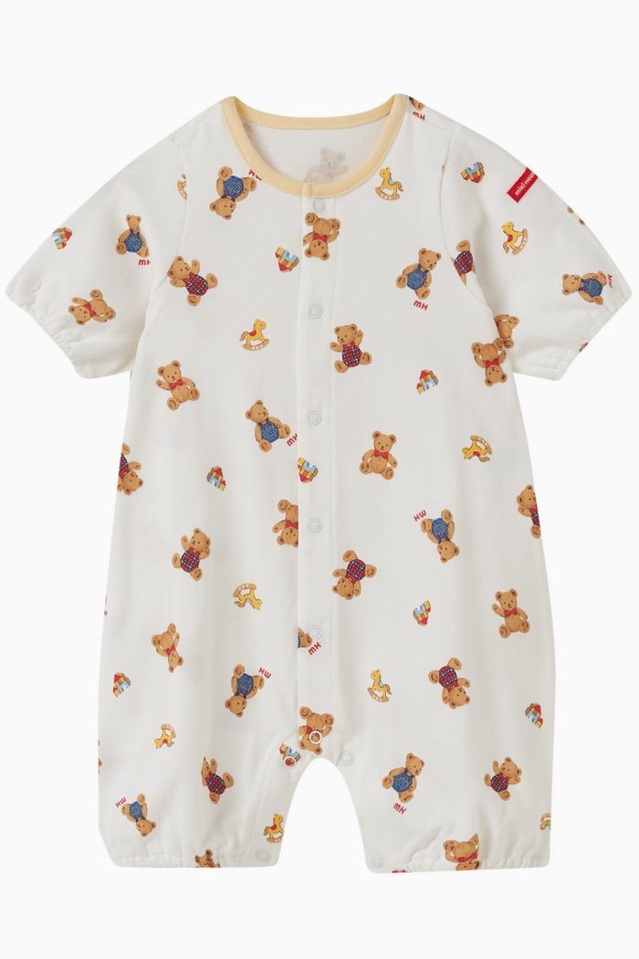 

Bear Print Romper in Cotton Blend, White