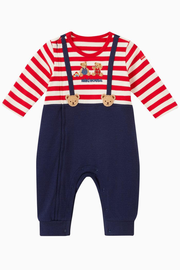

Bear Dungaree Romper in Cotton, Red