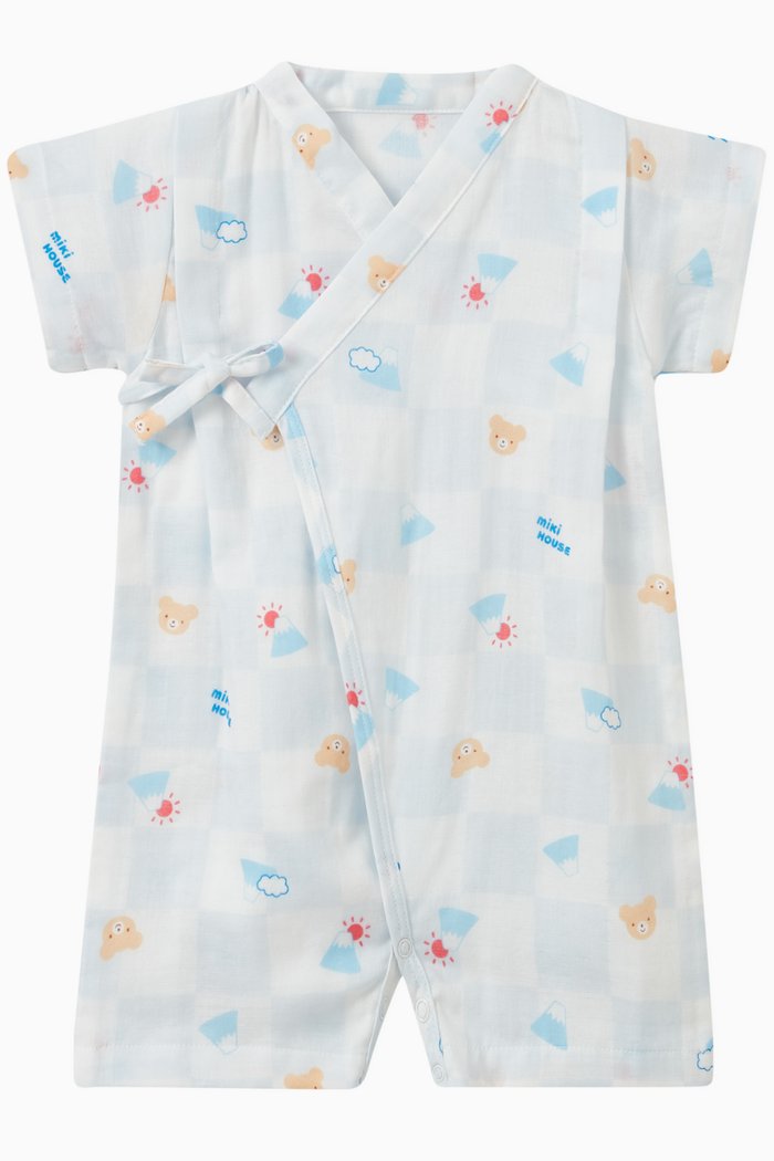 

Graphic Print Jinbei Romper in Cotton, Blue