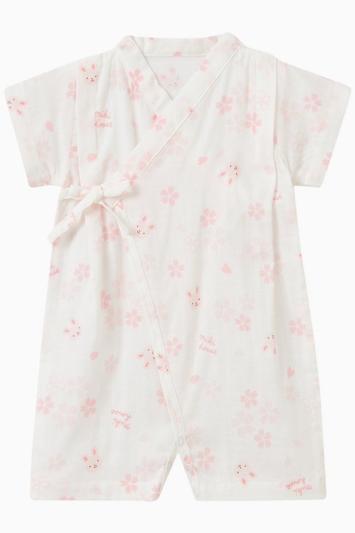 

Graphic Print Jinbei Romper in Cotton, Pink