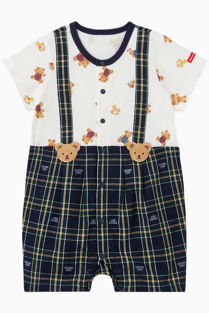 

My Little Teddy Suspender Romper in Cotton Blend, Blue