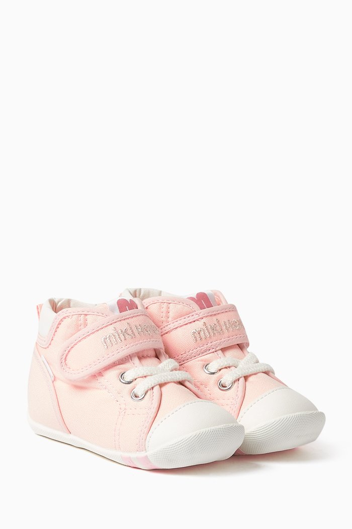 Baby Logo Velcro & Lace Sneakers in Canvas, Pink