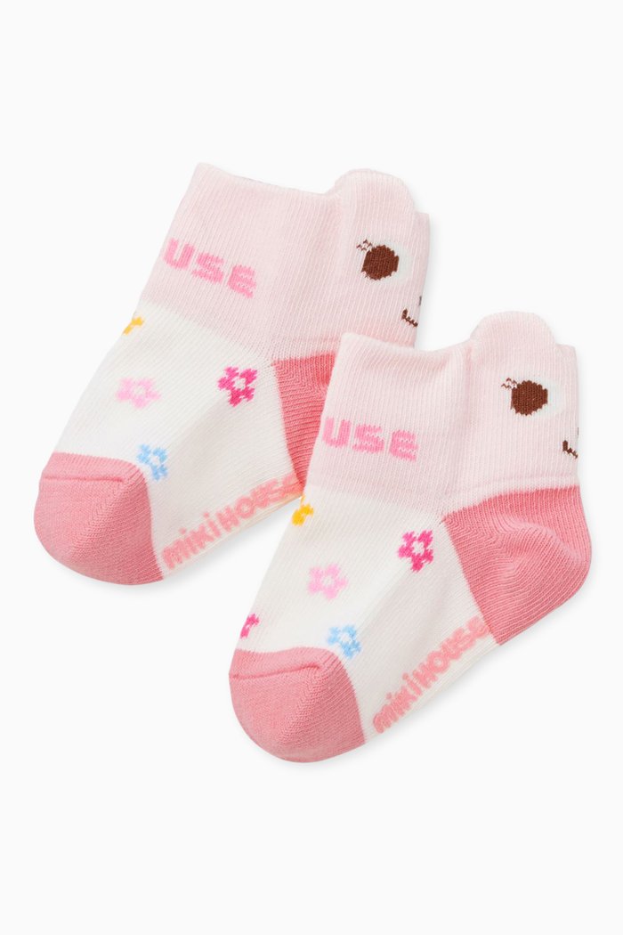 

Cartoon & Stars-print Socks in Cotton, Pink