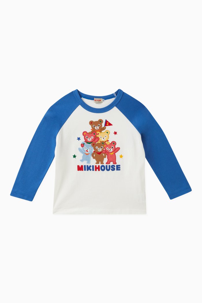 Bear Crew Raglan T-shirt in Cotton, White