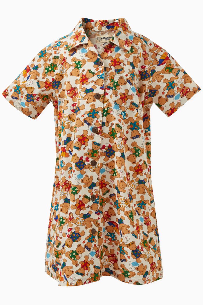 

Bear-print Dress in Cotton-blend, Neutral
