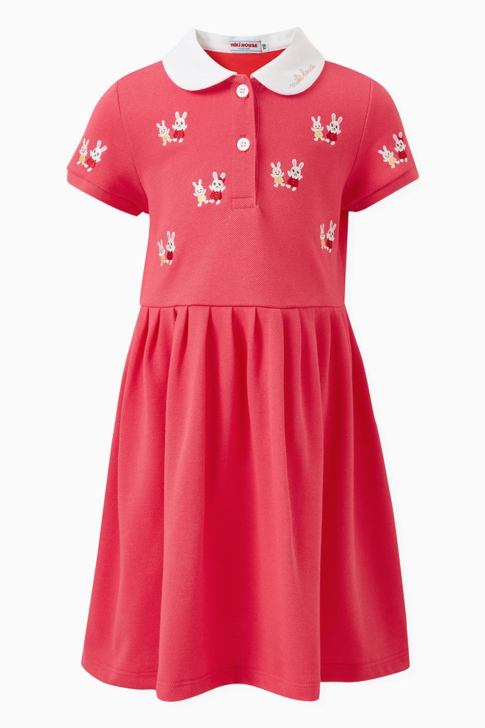 Bunny-print Dress in Cotton, Pink
