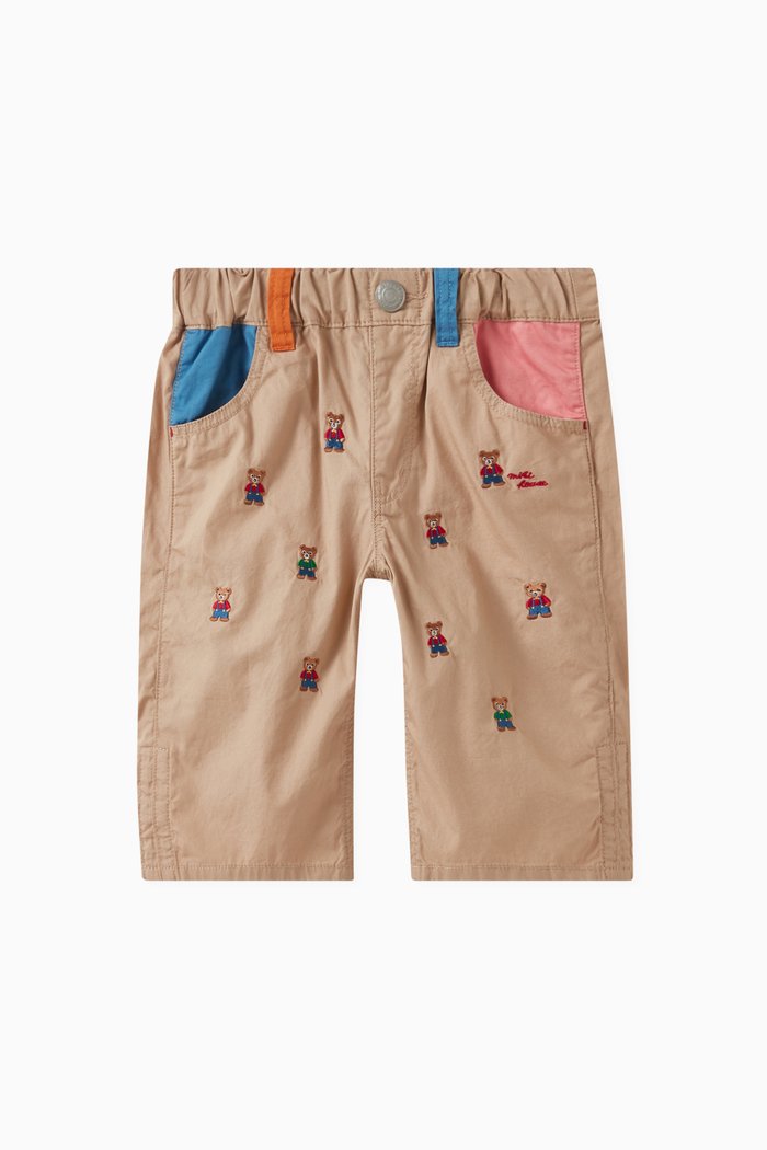 

Bear-embroidered Shorts in Cotton, Neutral