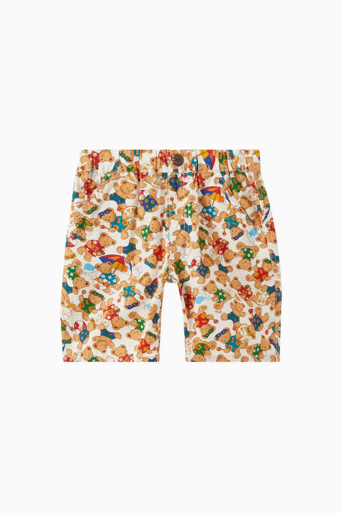 

All-over Bear-print Shorts in Cotton, Yellow