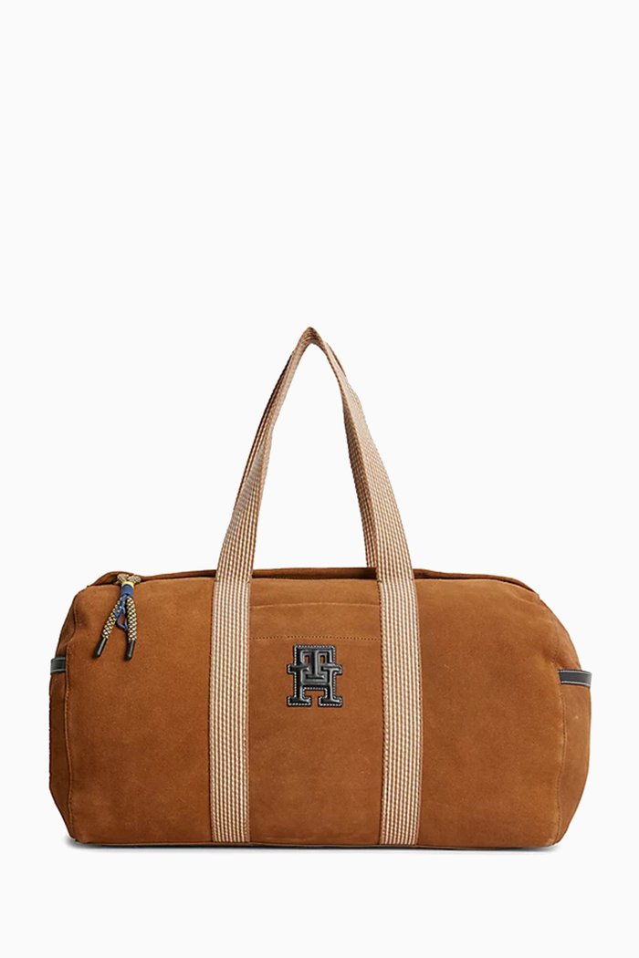 

TH Monogram Duffel Bag in Suede, Brown