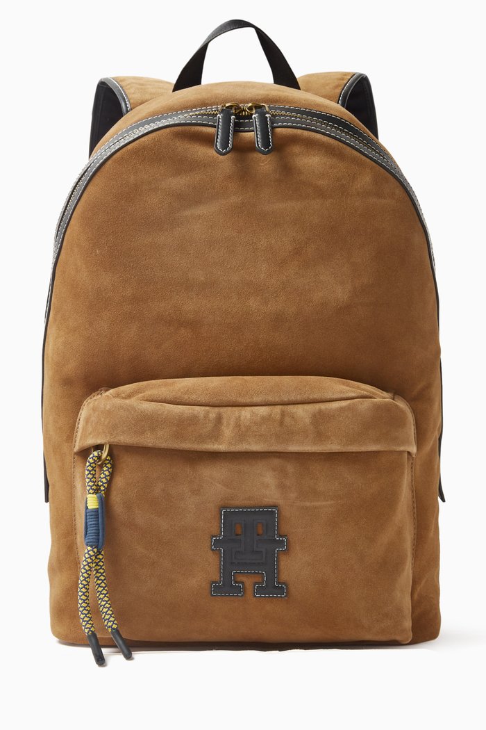 

TH Monogram Backpack in Suede, Brown