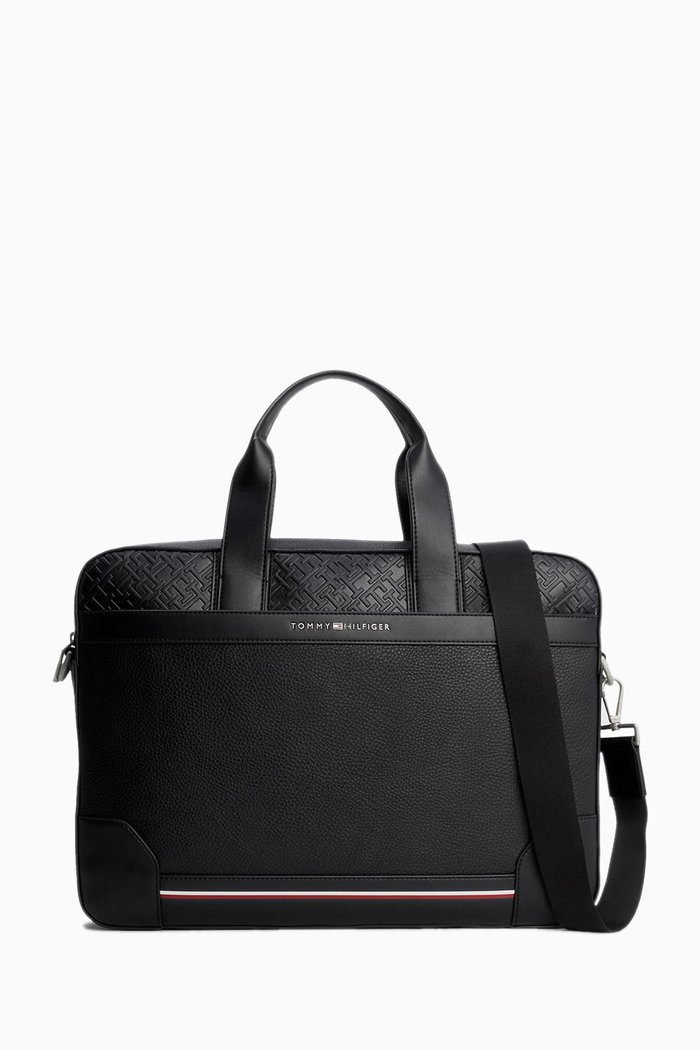 

Embossed Slip Laptop Bag in Leather, Black