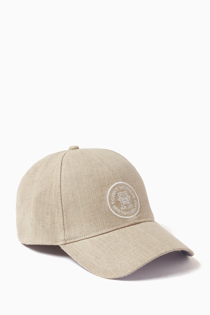 

Summer Stripe Emblem Cap in Organic Cotton, Grey