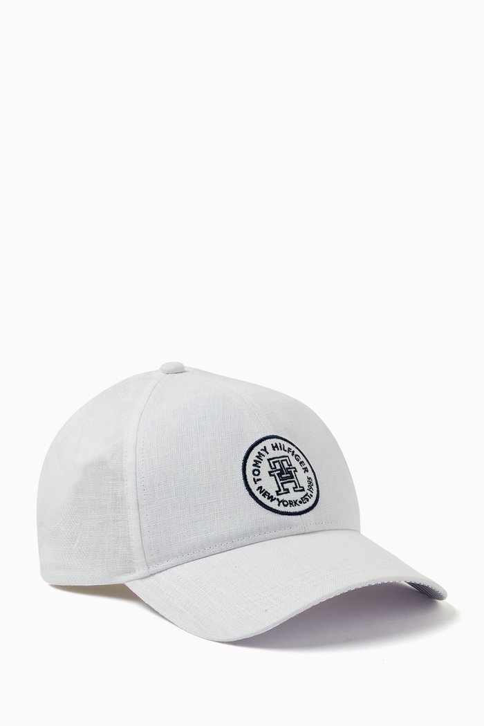 

Summer Stripe Emblem Cap in Organic Cotton, White