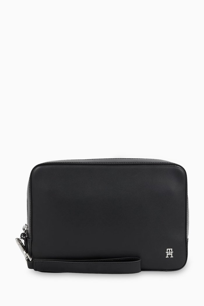 TH Modern Wash Bag in Leather, Black