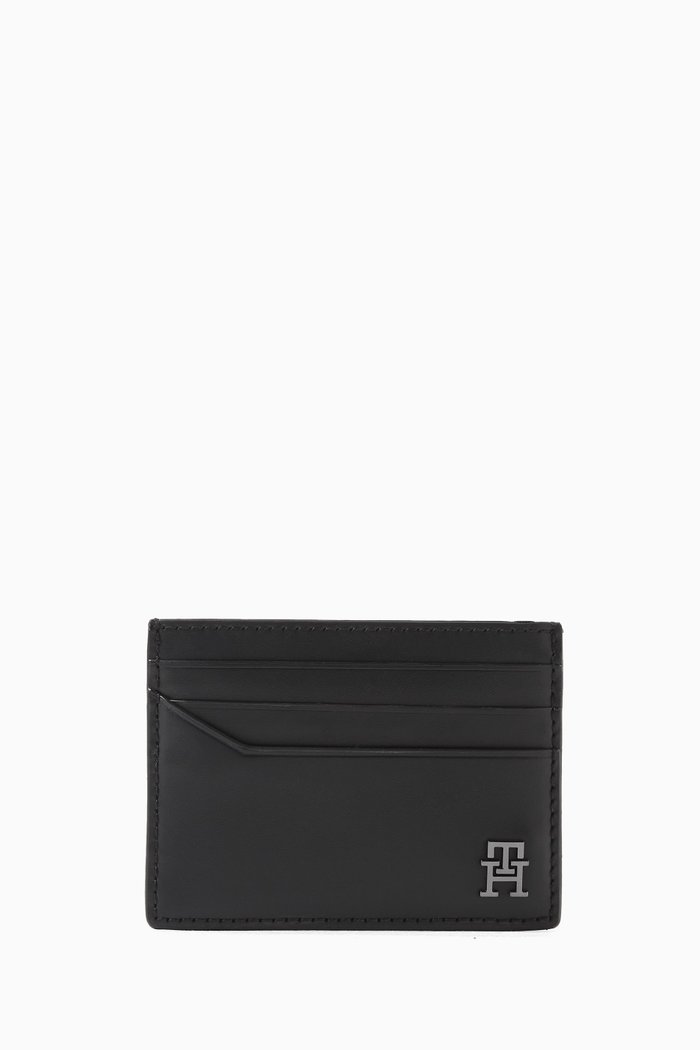 TH Modern Credit Card Holder in Leather, Black