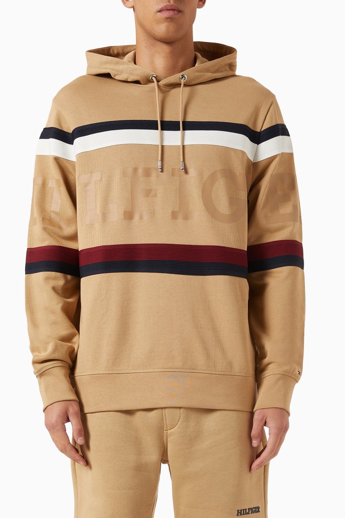 

Global Stripe Monotype Logo Hoodie in Cotton French Terry, Neutral