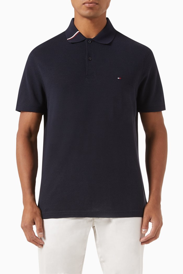 

Signature Collar Polo in Linen-cotton Blend Pique, Blue