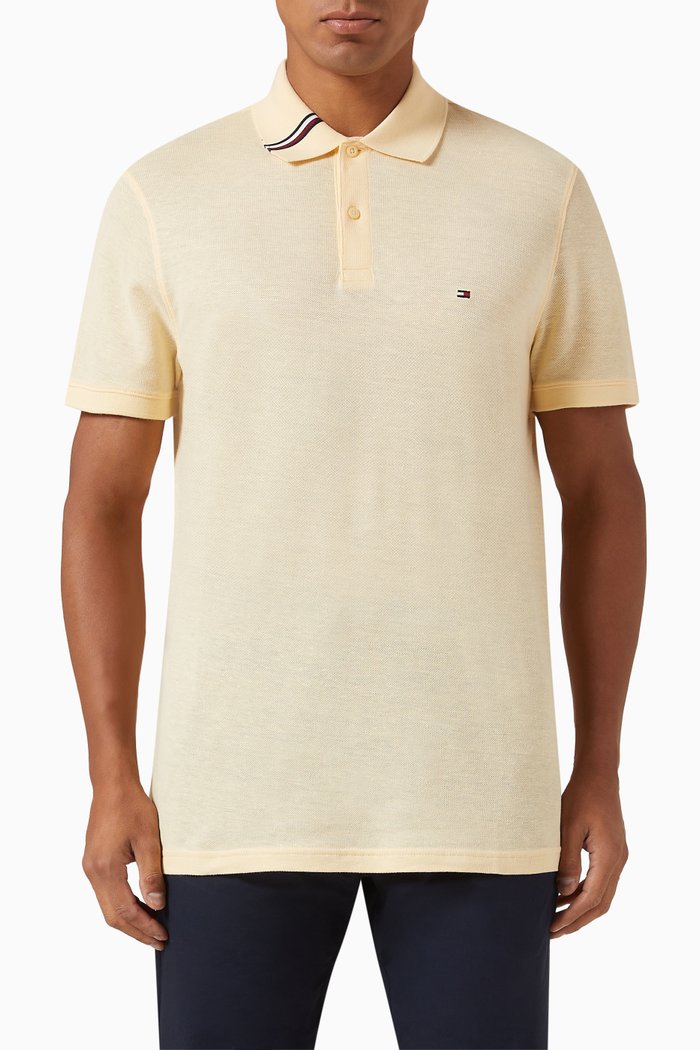 

Signature Collar Polo in Linen-cotton Blend Pique, Neutral