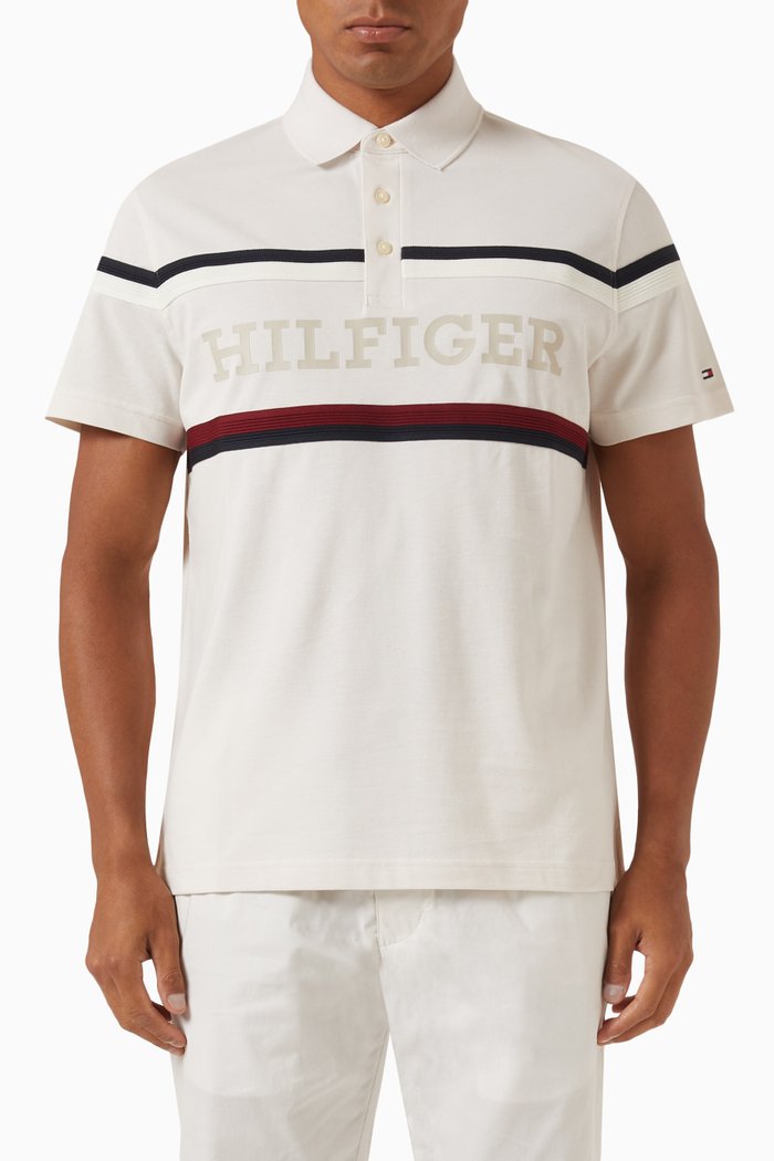 

Global Stripe Polo Shirt in Cotton Piqué, Neutral