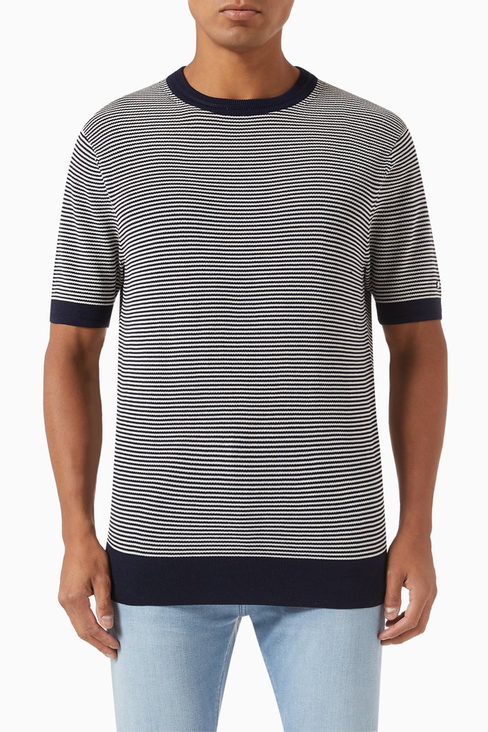 

Ithaca Striped Sweater in Mercerised Cotton, Blue