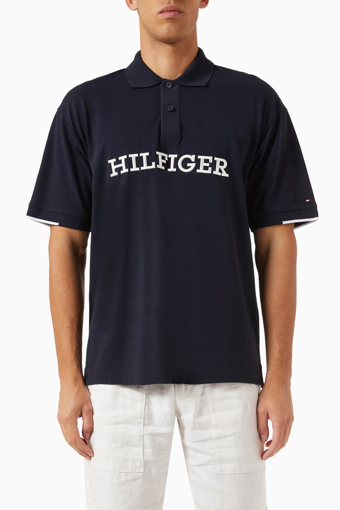 

Monotype Logo Polo in Cotton Pique, Blue