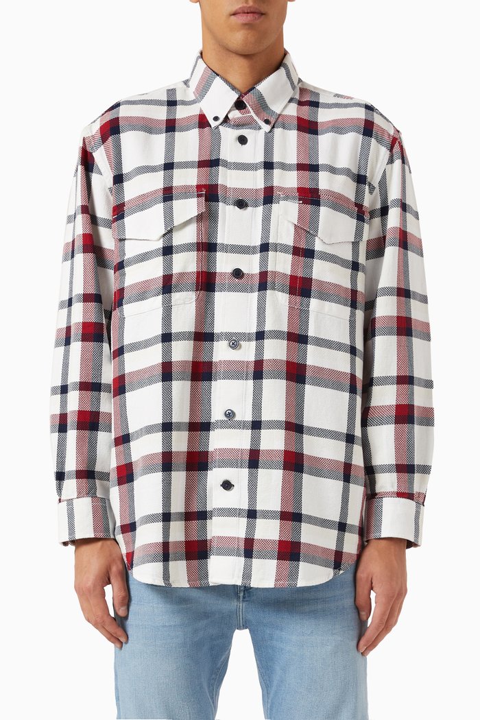 

Global Stripe Check Overshirt in Cotton, Neutral