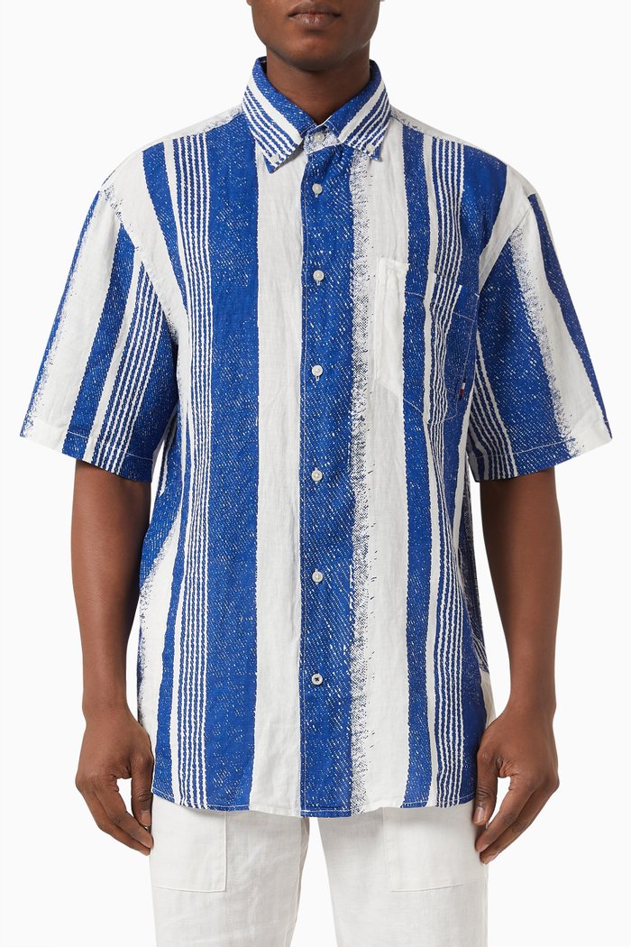 Striped Shirt in Linen, Blue