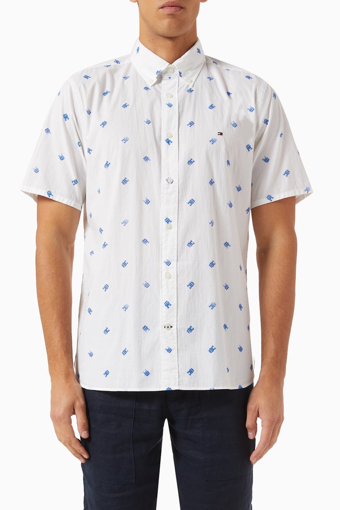 

Monogram Print Shirt in Stretch Cotton Poplin, White