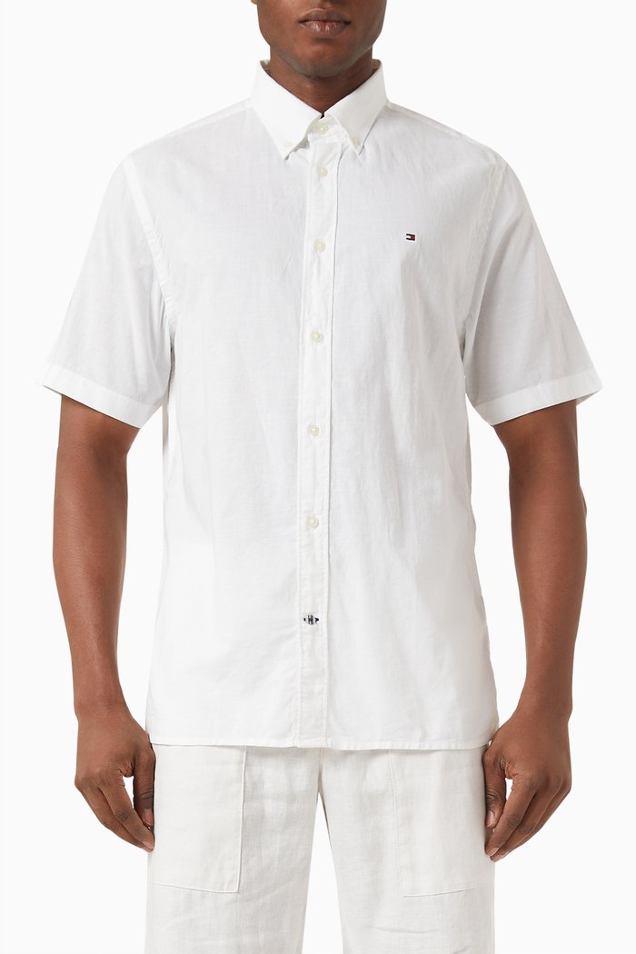 Airy Short-sleeved Shirt in Linen Blend, White