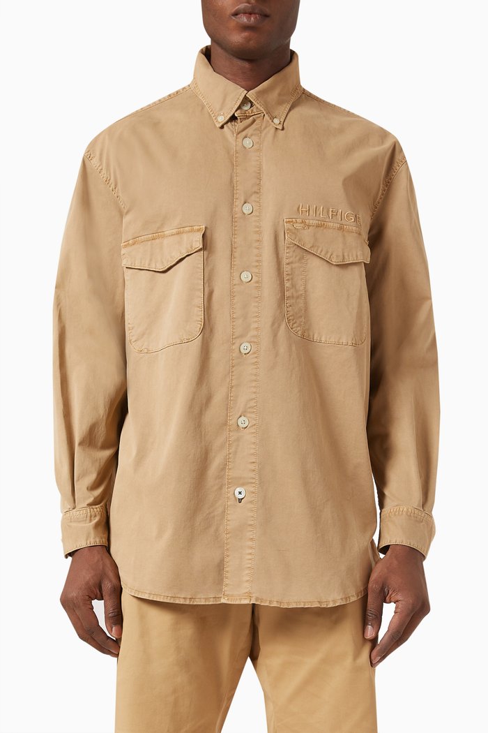 

Garment Dyed Overshirt in Cotton, Neutral