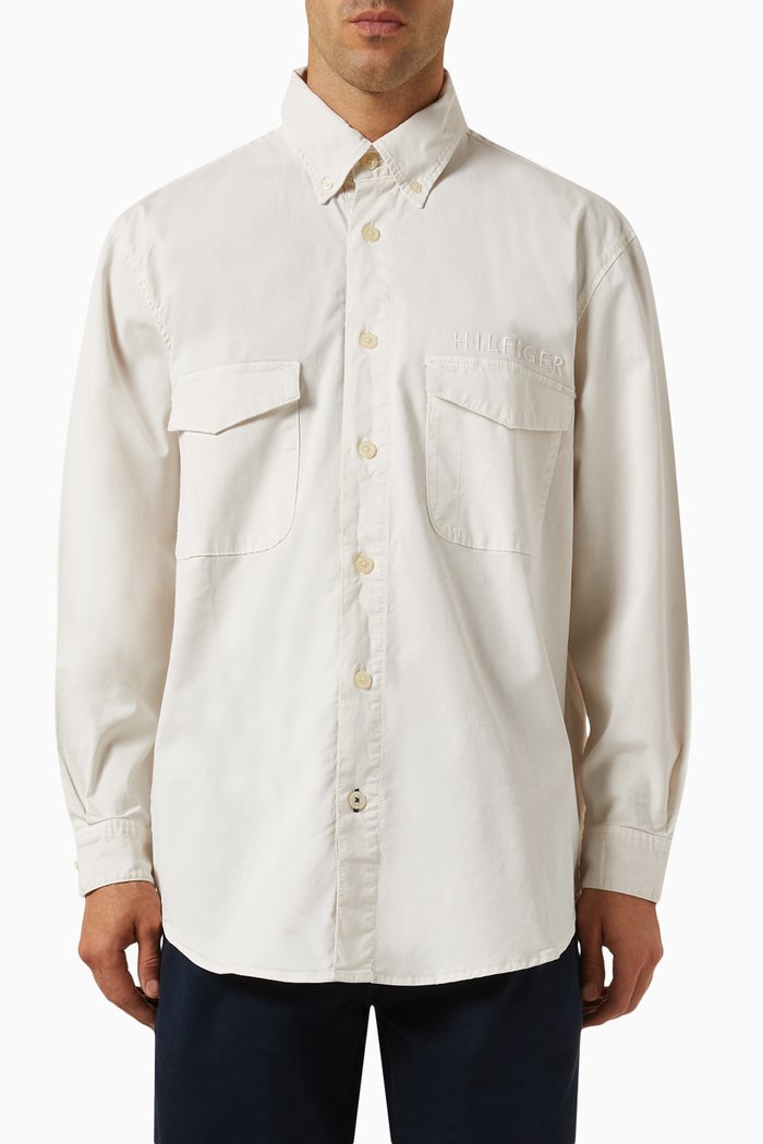 

Garment Dyed Overshirt in Cotton, Neutral