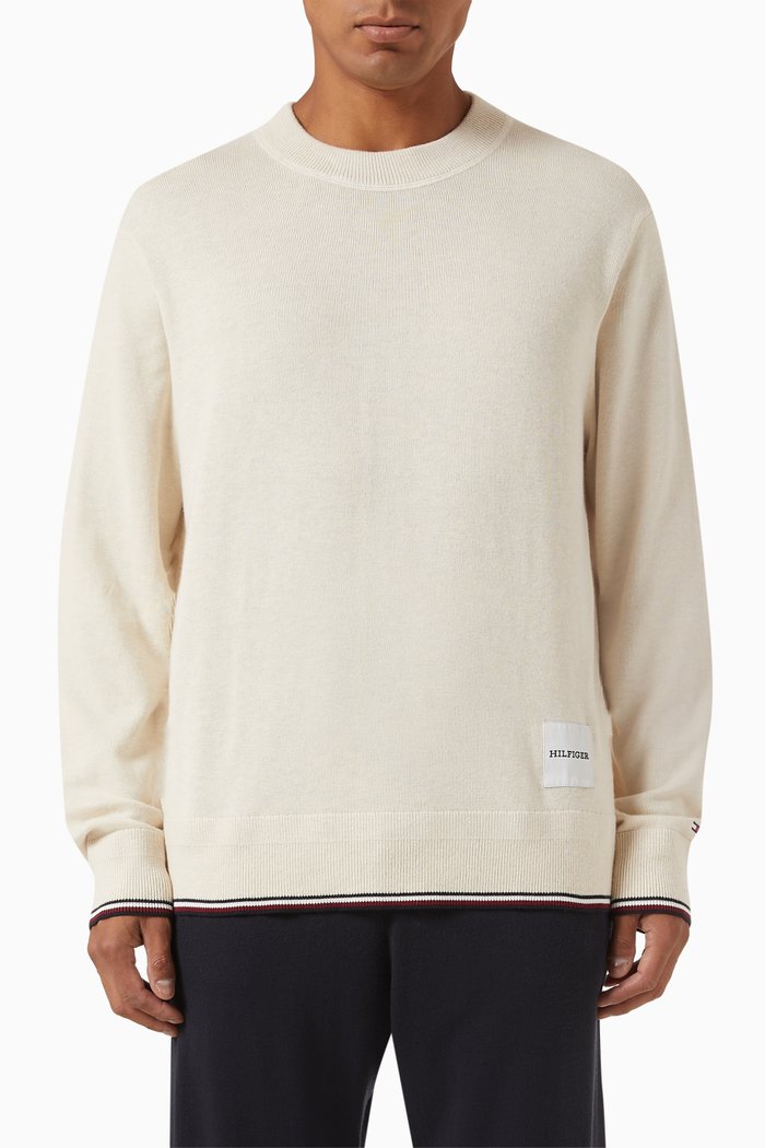 

Tipped Sweater in Cotton Blend, Neutral