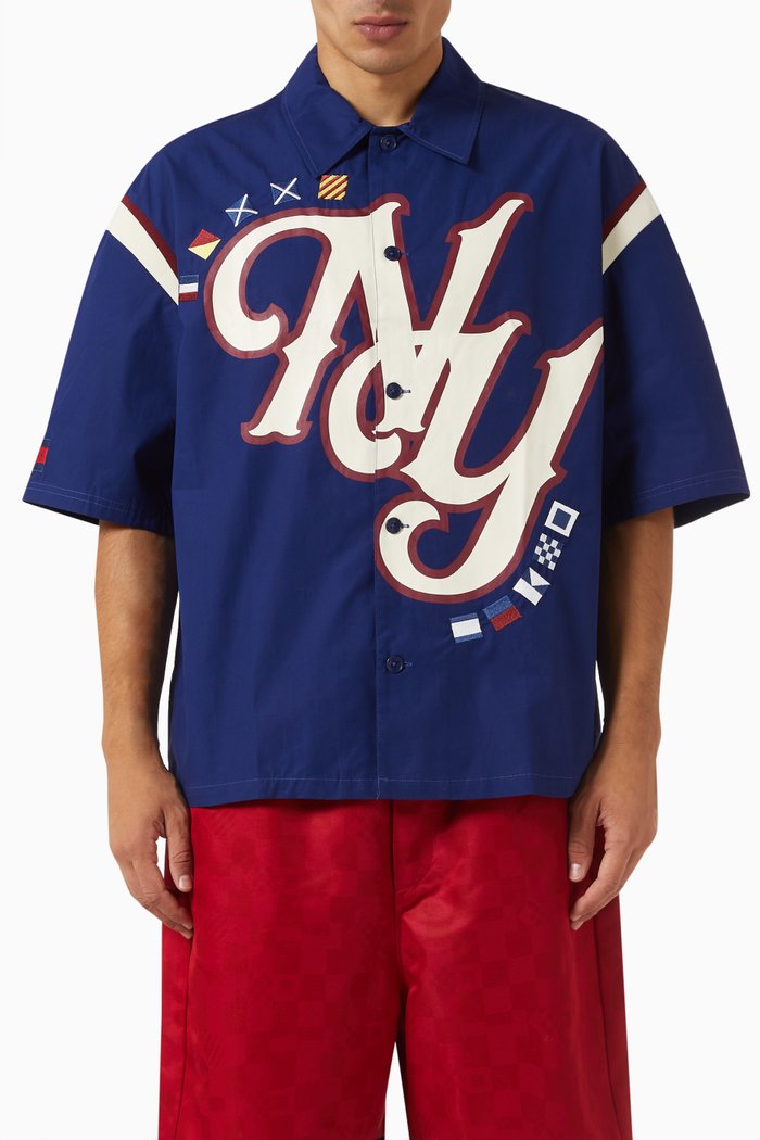 

College NY Logo Shirt in Cotton Poplin, Blue