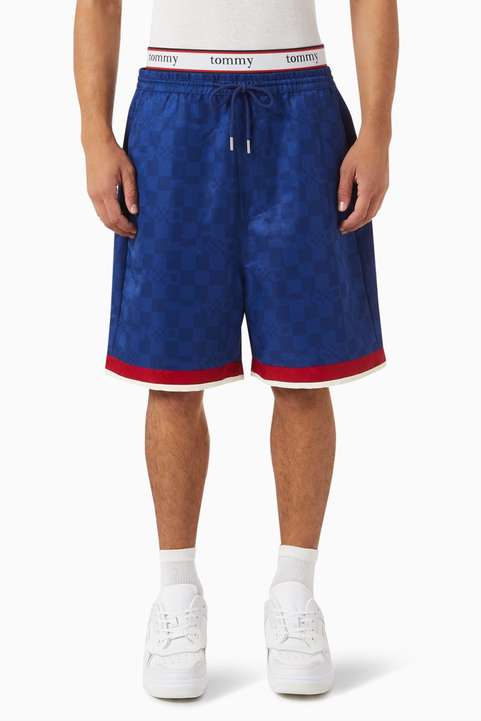 

Checkboard Logo Shorts in Recycled Nylon Twill, Blue