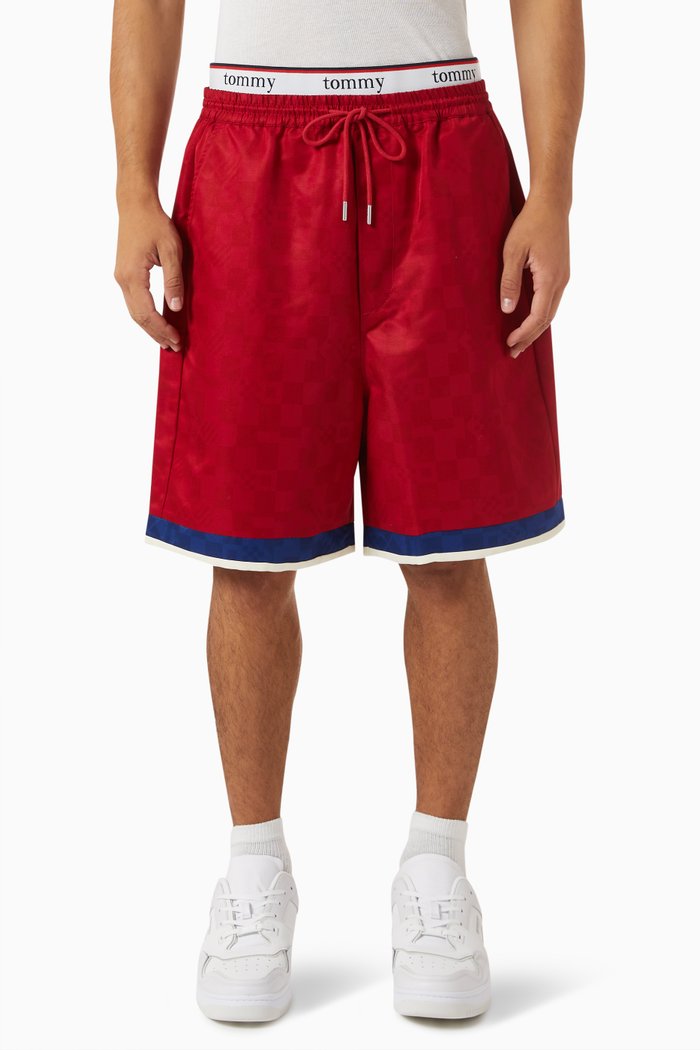 

Checkboard Logo Shorts in Recycled Nylon Twill, Red