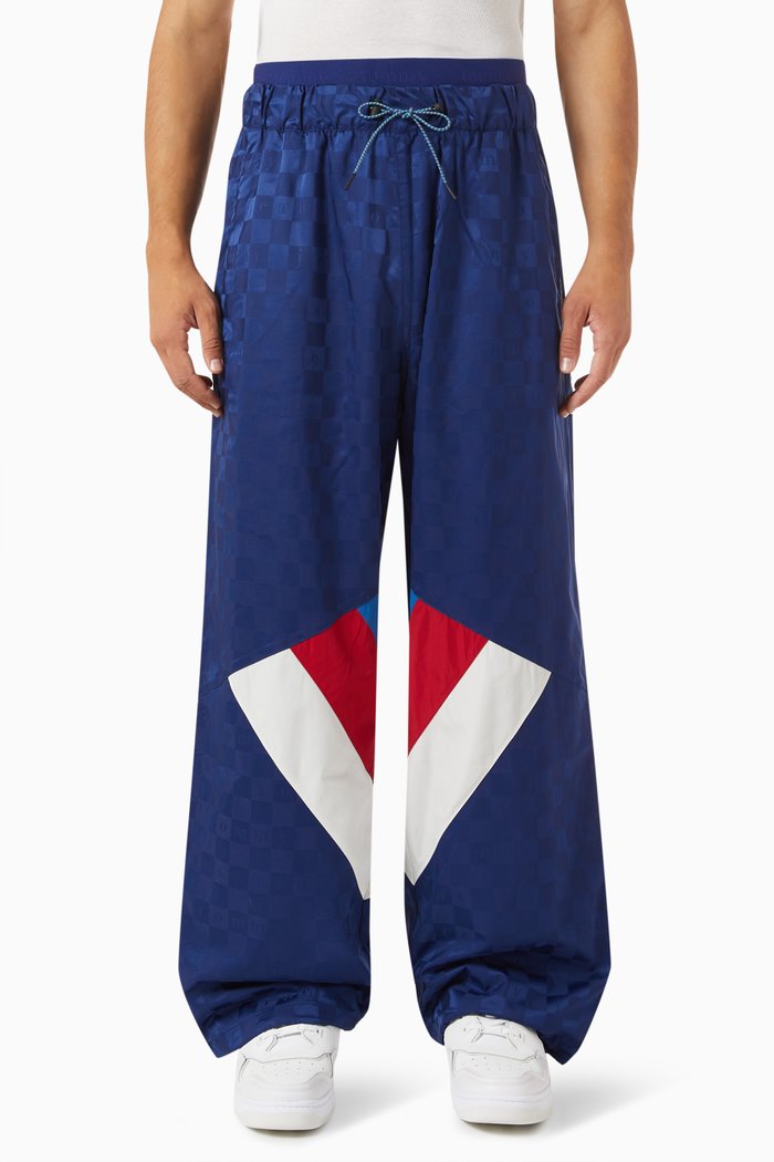 Colourblocked Checkboard Joggers in Recycled Nylon Jacquard, Blue