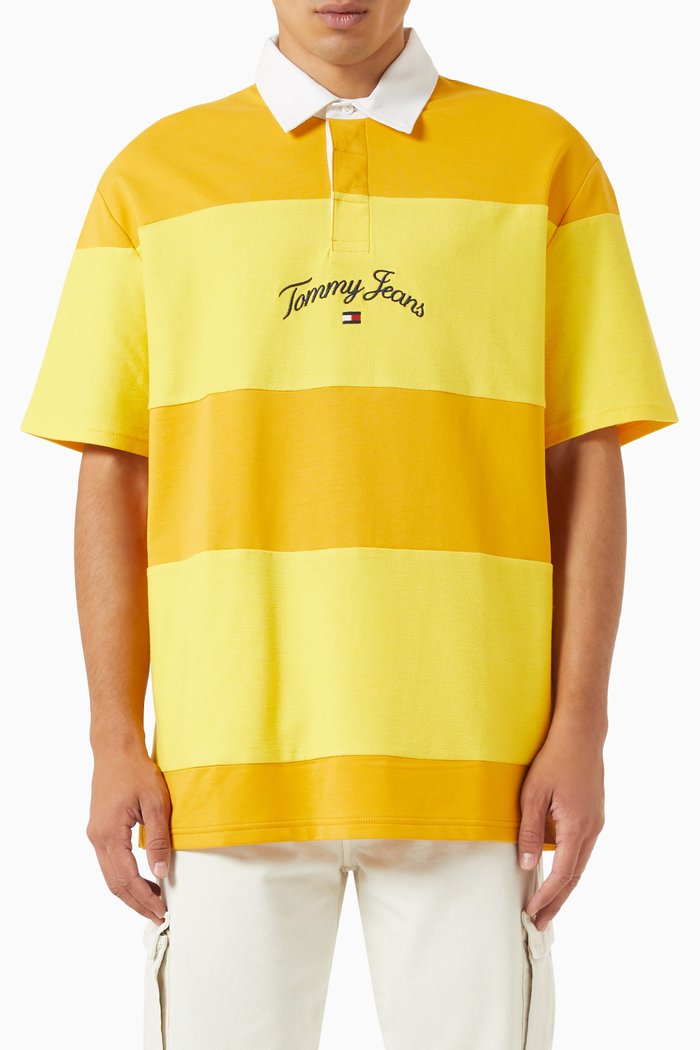 

Striped Logo Rugby Shirt in Cotton Terry, Gold