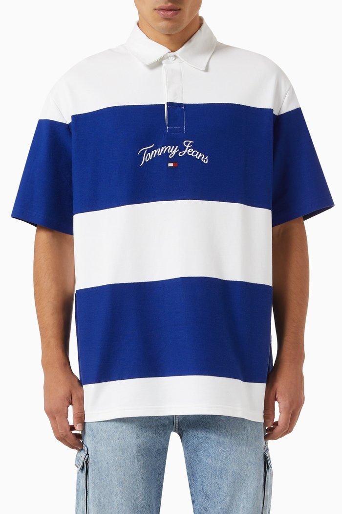 

Striped Logo Rugby Shirt in Cotton Terry, White