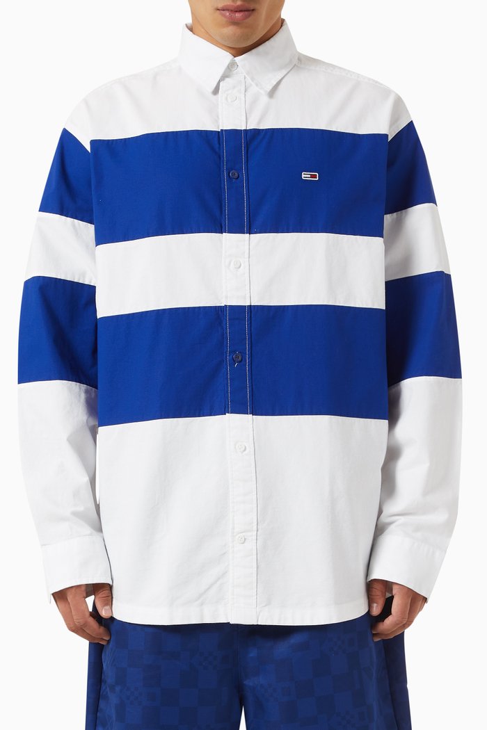 Colour-block Shirt in Cotton, White