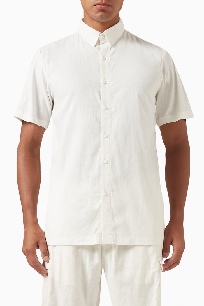 

Short Sleeved Shirt in Stretch Linen-blend, White
