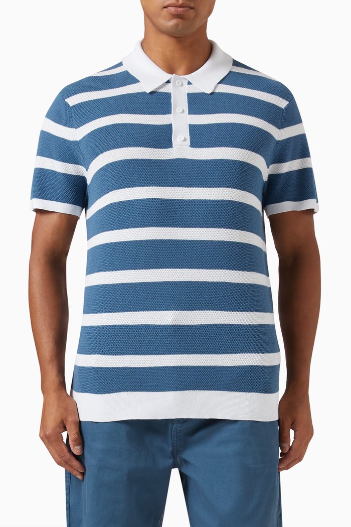 

Short Sleeved Polo Shirt in Cotton Knit, Blue