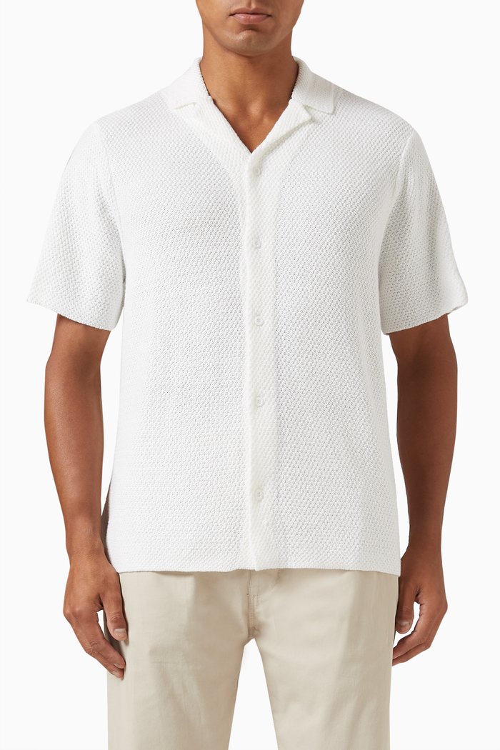 

Textured Camp Shirt in Cotton Blend, White