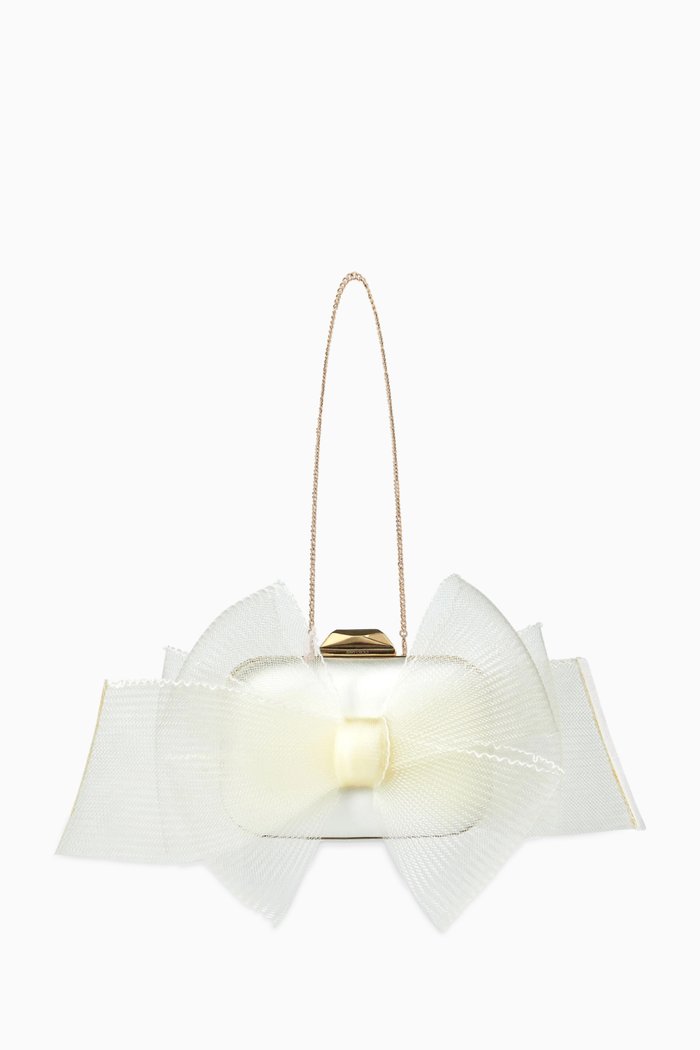 

Micro Cloud Mini Bag with Aveline Bow in Satin, Neutral