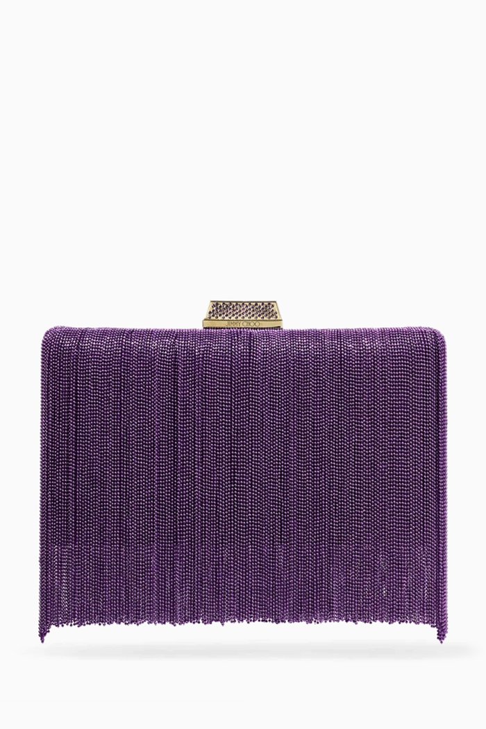 

Clemmie Fringed Clutch Bag in Satin, Purple