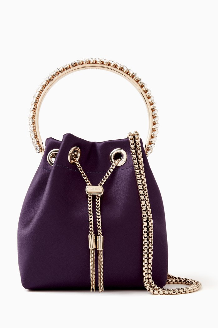 

Bon Bon Handbag with Crystal Handle in Responsible Satin, Purple