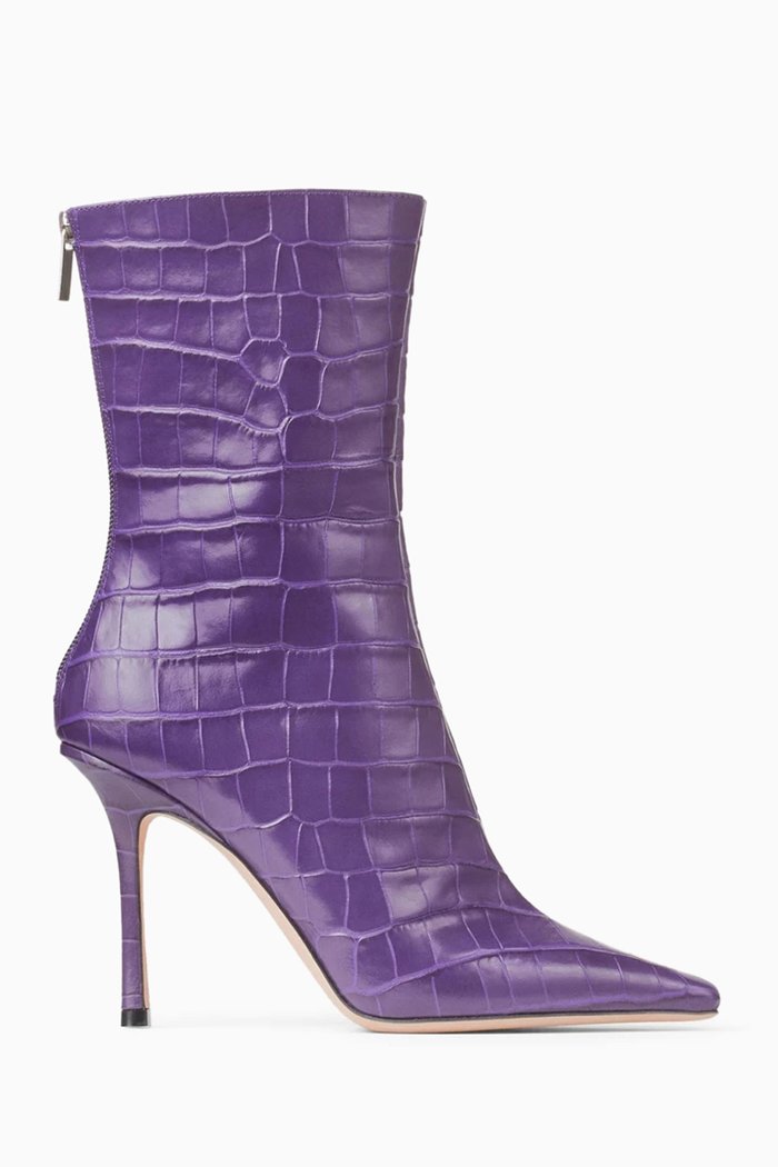 

Agathe 100 Ankle Boots in Croc-Embossed Leather, Purple