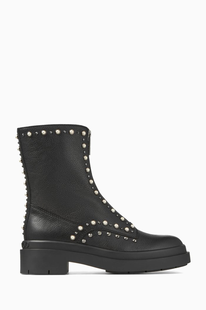 

Nola Flat Boots in Grainy Leather, Black