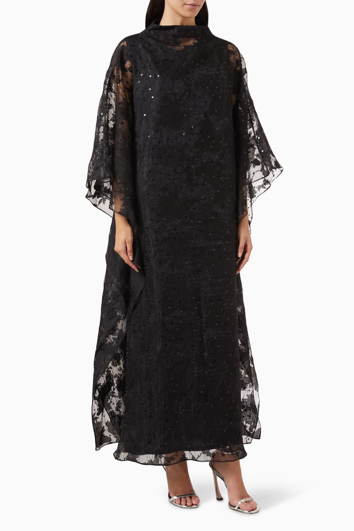 

Embroidered Kaftan & Dress Set in Lace, Black
